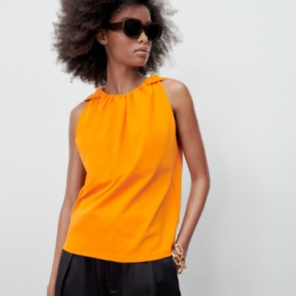 Zara Women's Orange and Yellow Blouse SIZE M 0264/067/915